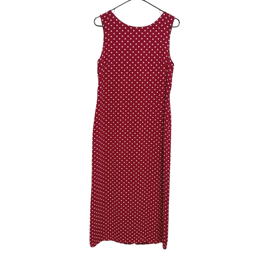 Casual Corner Annex Red‎ Polka Dot Woven Maxi Dress Scoop Neck 12 Vintage Retro
